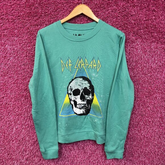 Def  Leppard Skull Crew Neck Teal Sweatshirt Small - Picture 1 of 4